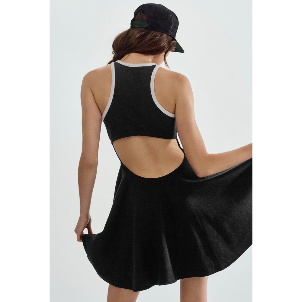 Daily Practice Anthropologie Cutout Fit and Flare Dress Small Black Ribbed Knit - Picture 5 of 13